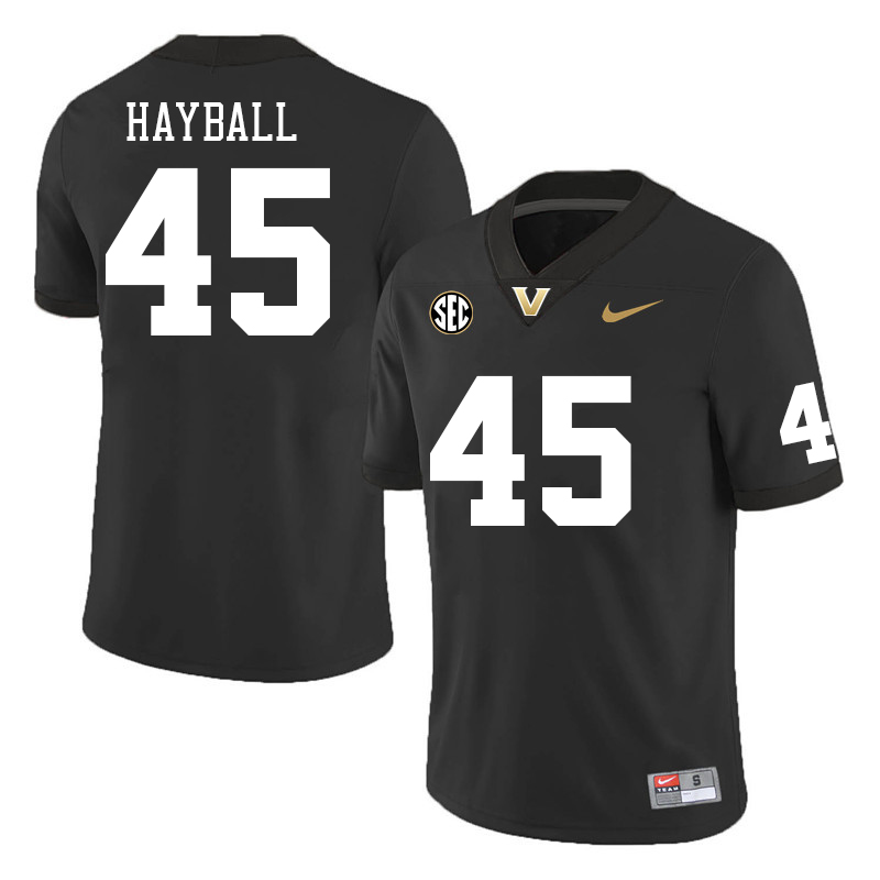 Vanderbilt Commodores #45 Matthew Hayball College Football Jerseys Sale Stitched-Black